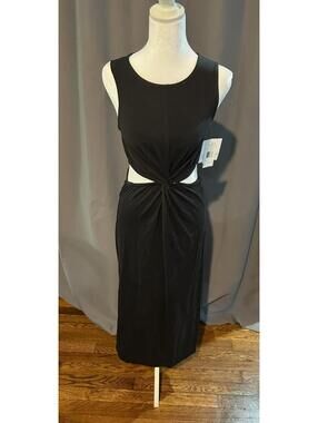 Beyond Yoga Black Cutout Knot Midi Dress XS NWT Sleeveless Bodycon